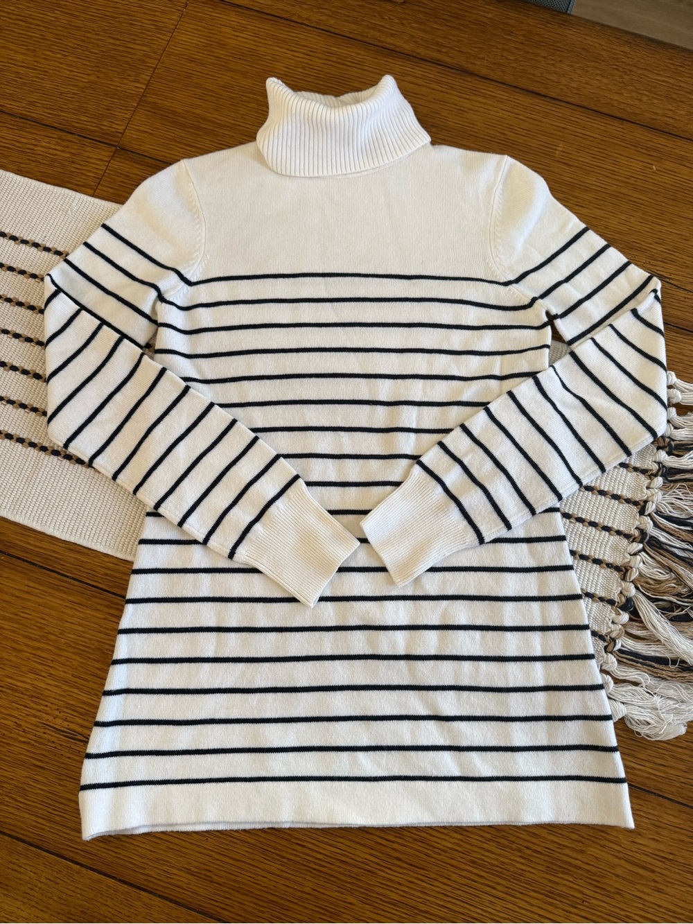 Cream and Navy French Connection turtleneck sweater